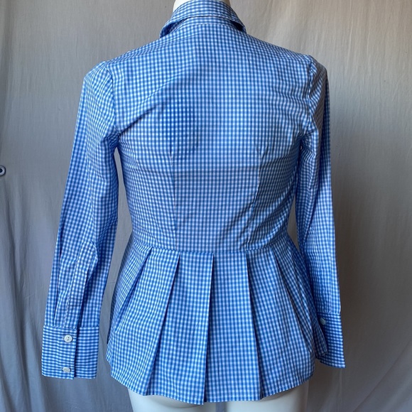 eShakti Blue White Gingham, Long-sleeve Button-up Shirt, Size XS - Picture 4 of 9